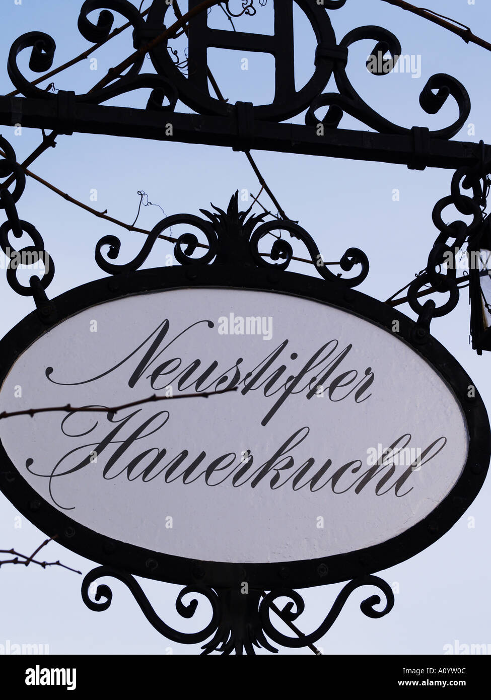 sign Neustifter Hauerkuchl, typical Viennese Heurigen restaurant Stock Photo
