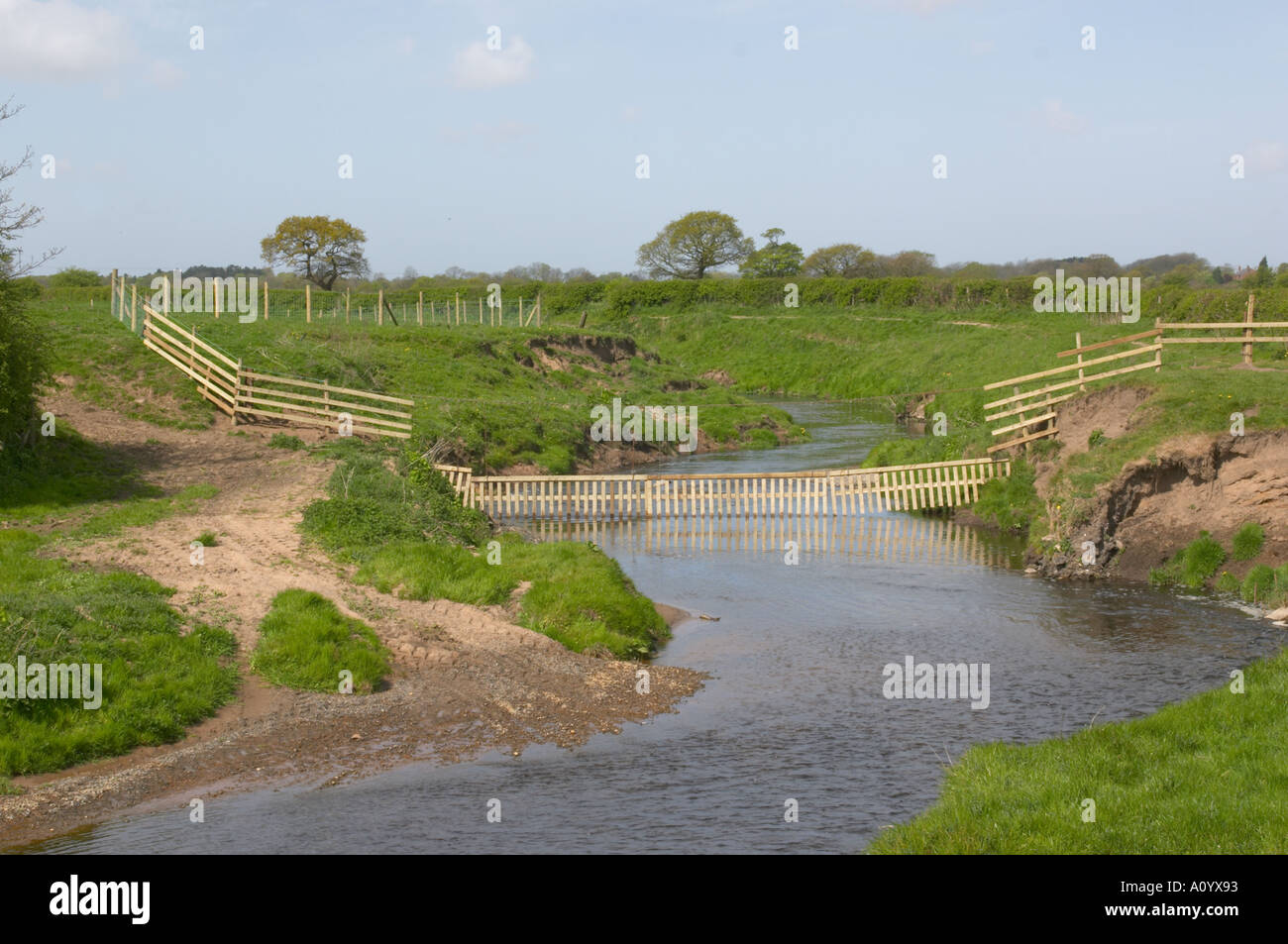 River being protected from cattle damage Stock Photo