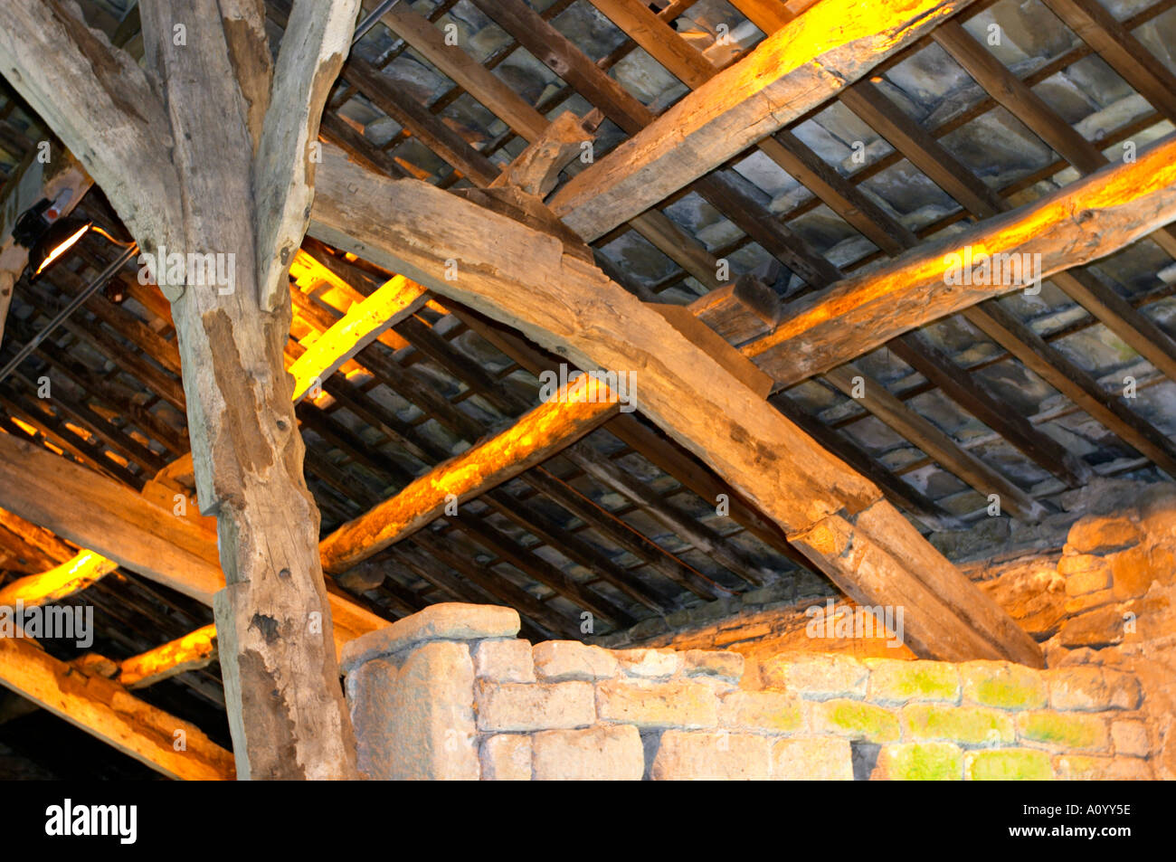 roof beams in old Lancashire Barn Stock Photo Alamy