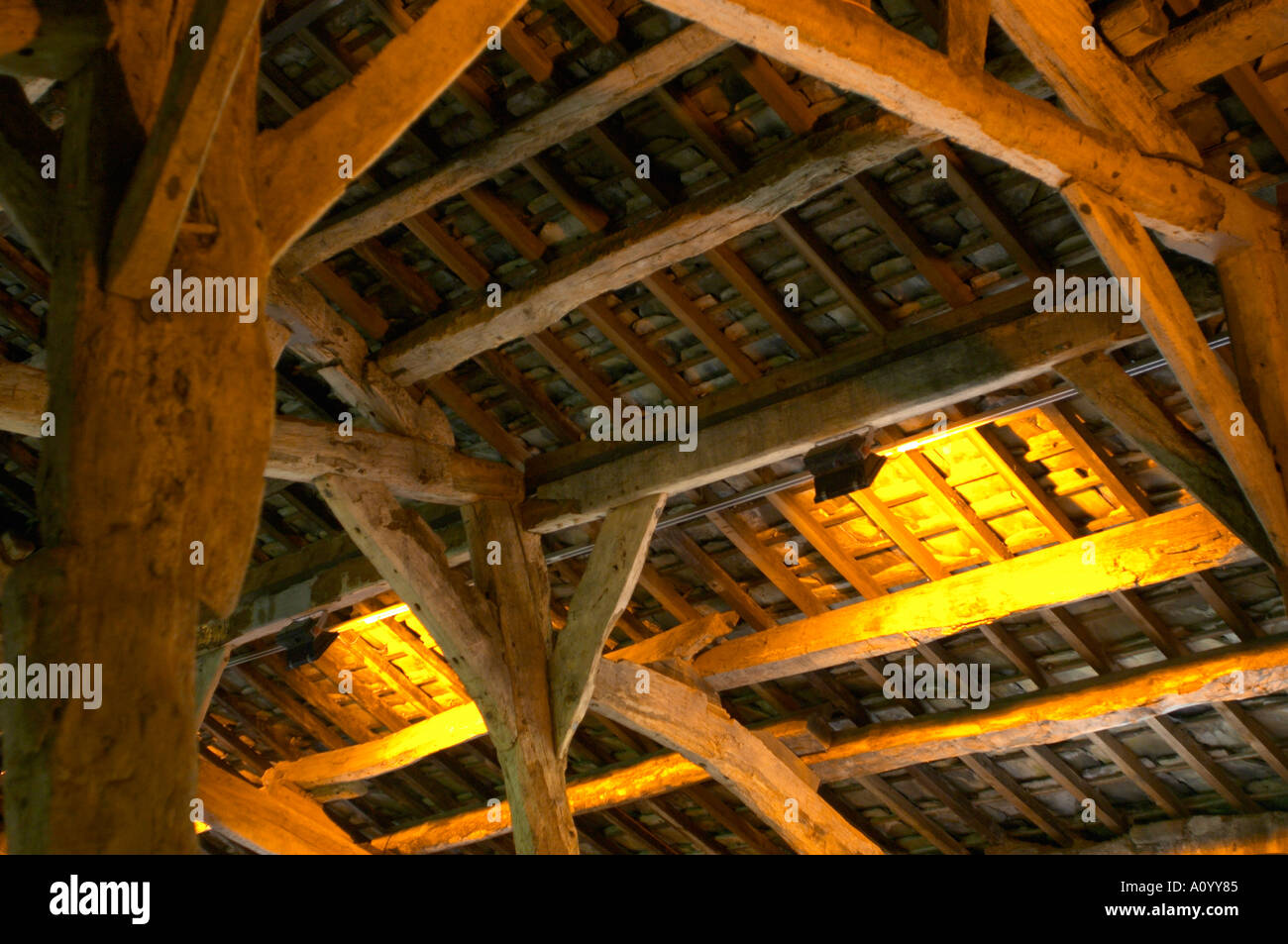roof beams in old Lancashire Barn Stock Photo Alamy
