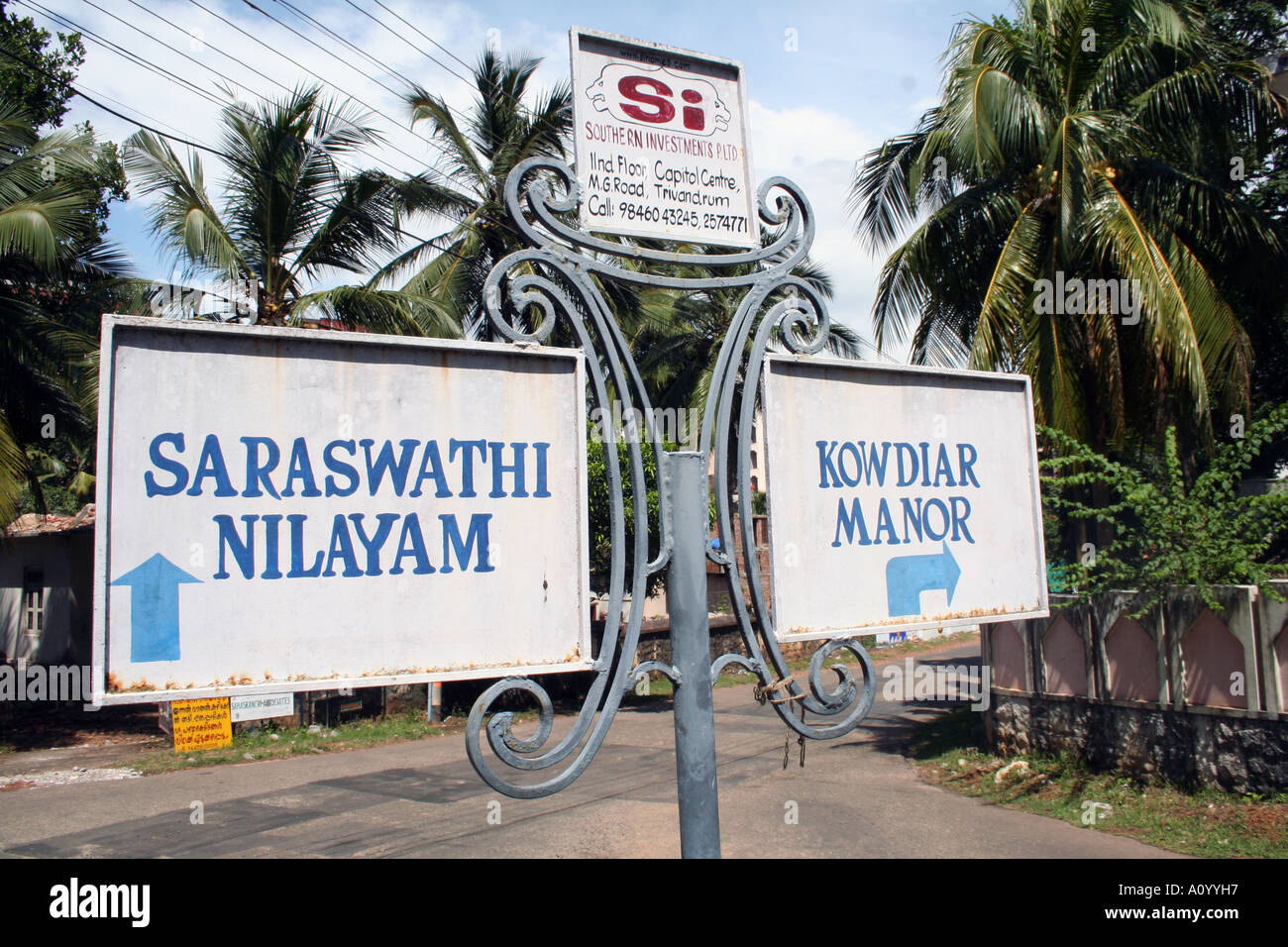 Street signs in Trivandrum, Kerala, India Stock Photo