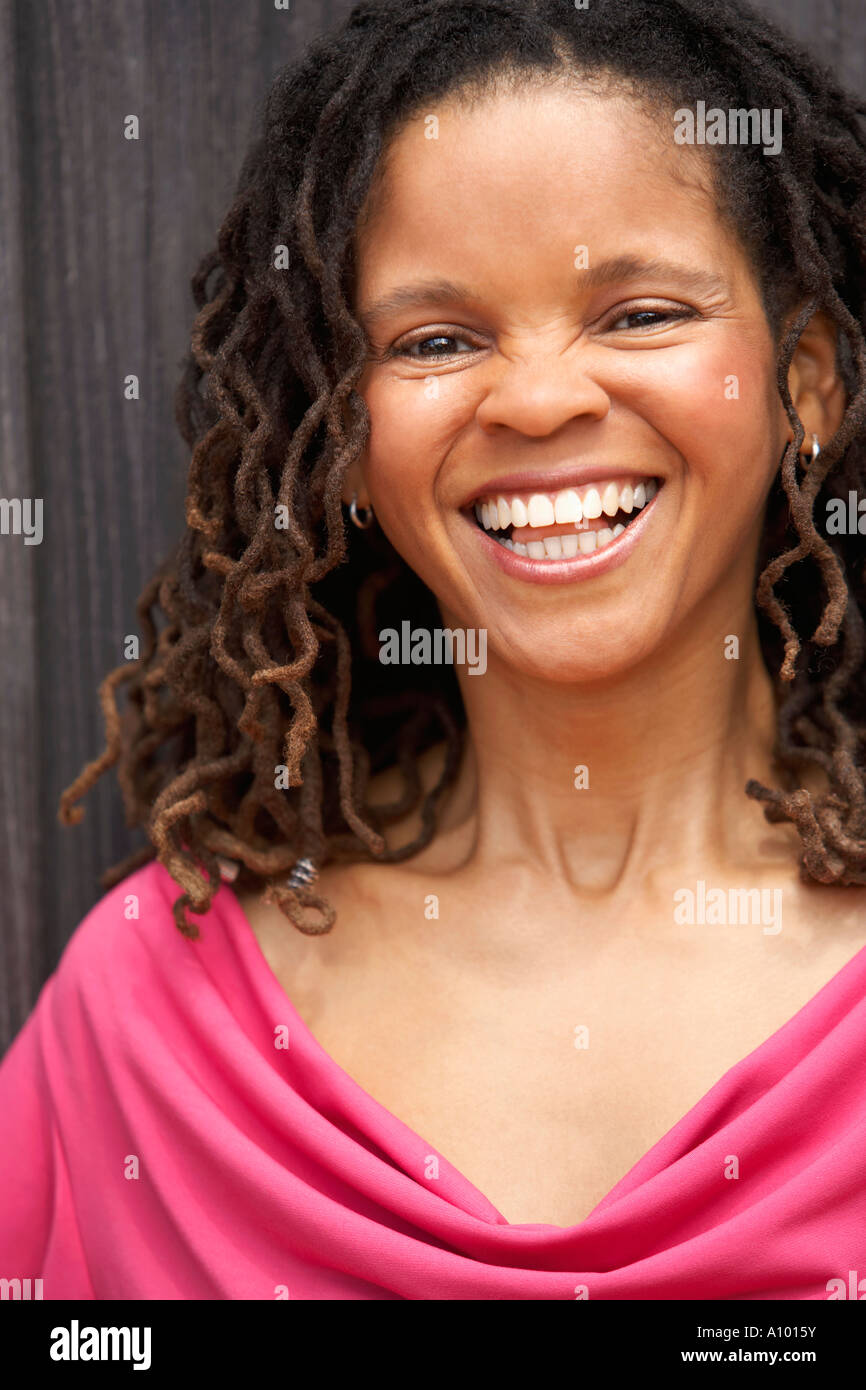 Middle-aged African woman smiling Stock Photo - Alamy