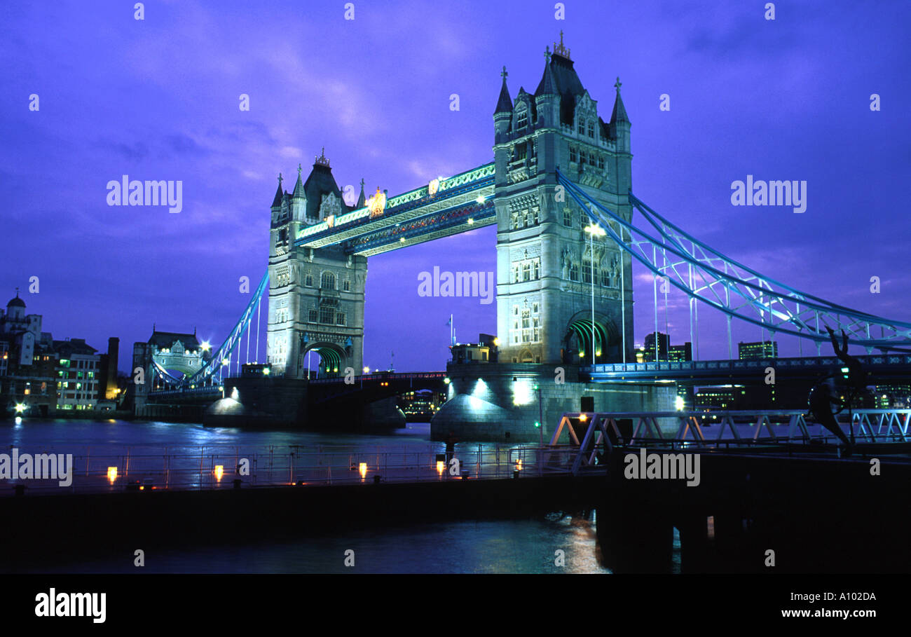 Tower Bridge London England at night Stock Photo
