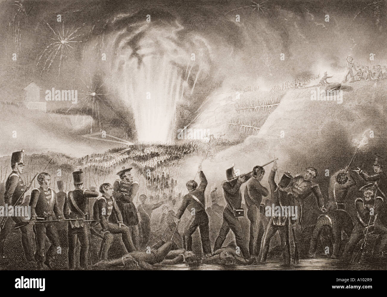 Storming of Badajoz, Spain, 1812, during the Peninsular War. Stock Photo
