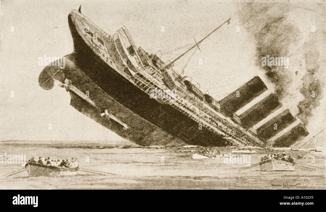 Sinking of the Lusitania May 7, 1915. Stock Photo