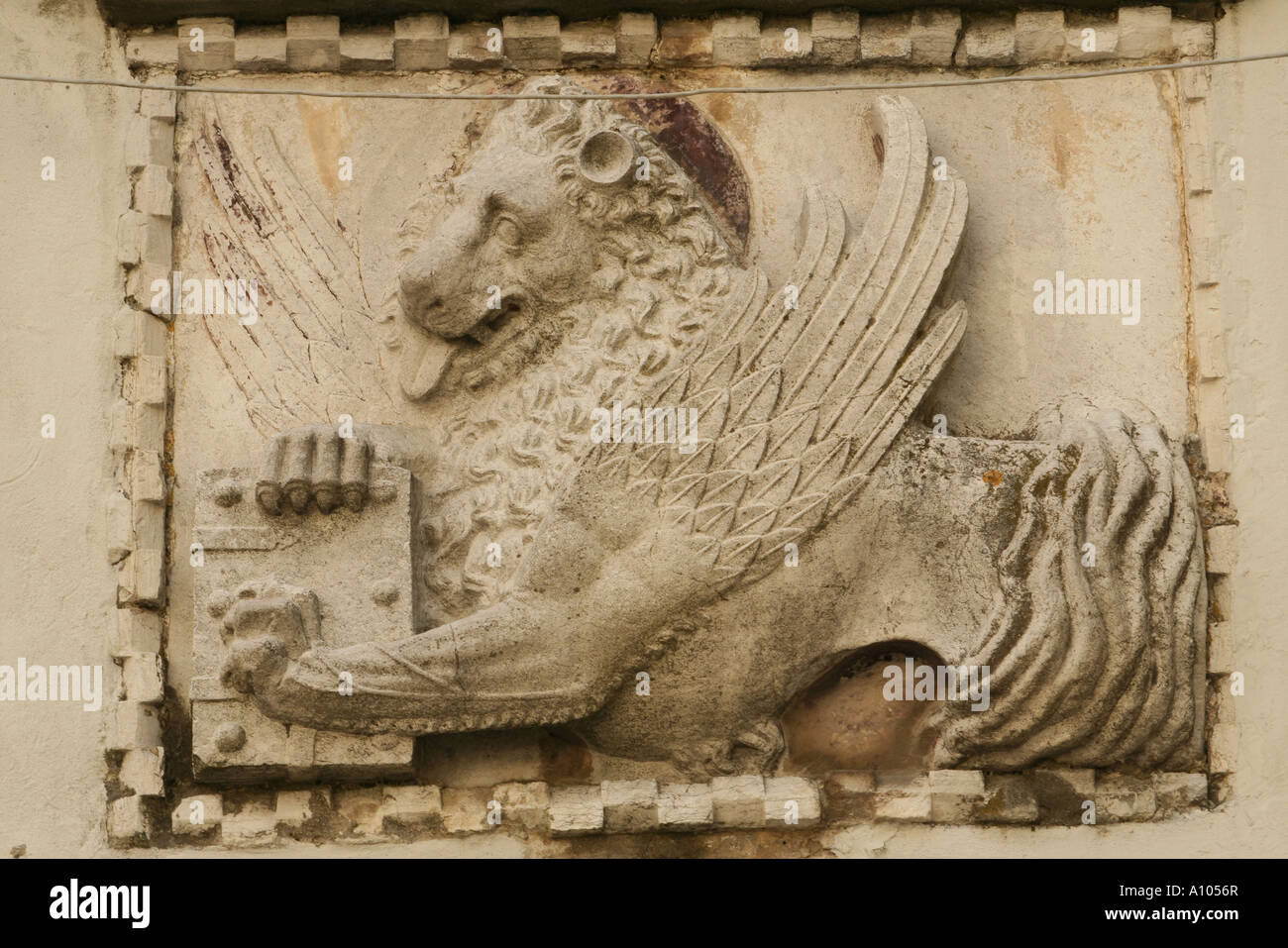 Relief of winged lion of St Mark in main square Motovun Stock Photo
