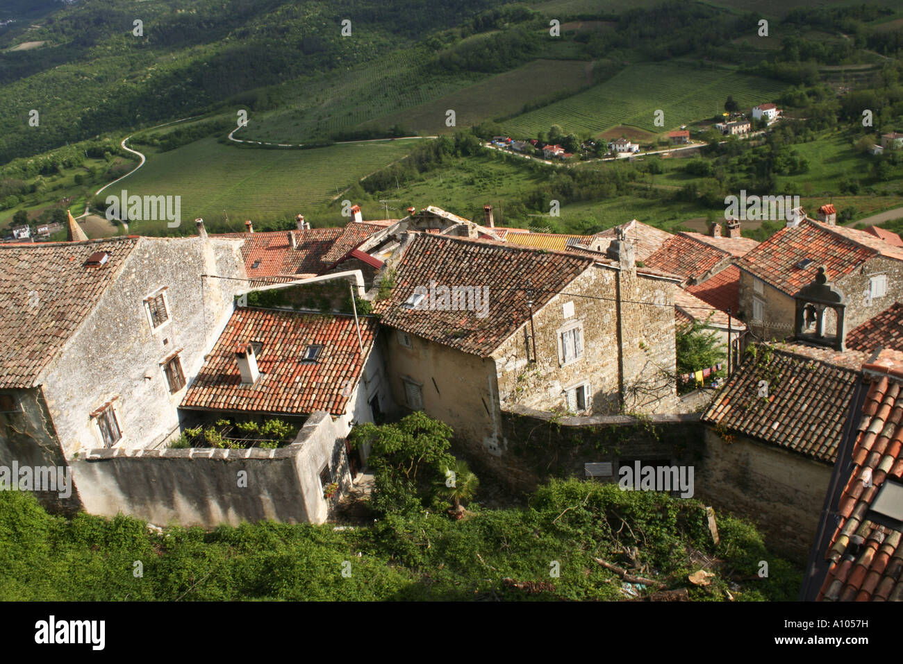 Rooftops and surrounding countryside Motovun Stock Photo