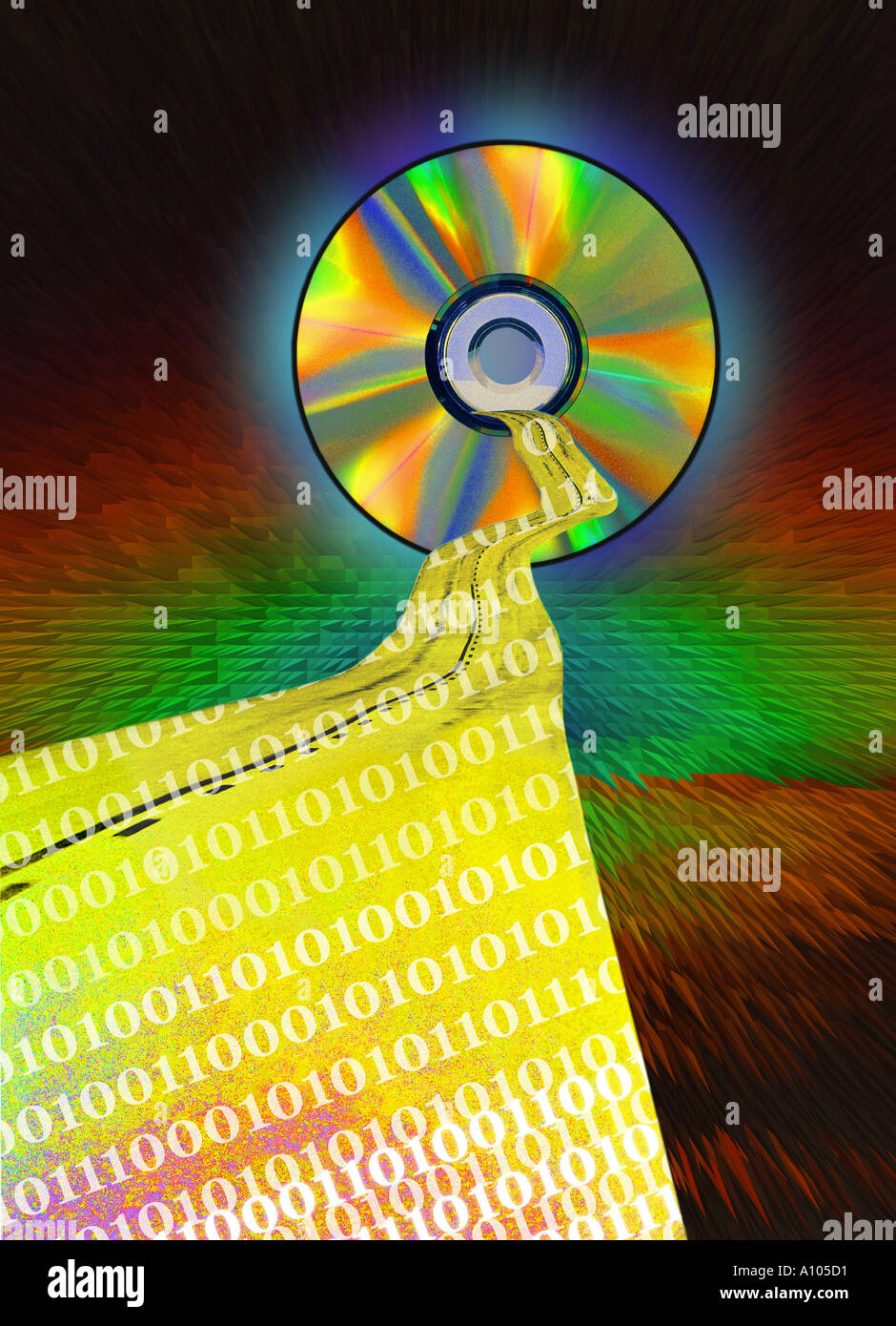 information highway, computer binary numbers and CD Stock Photo