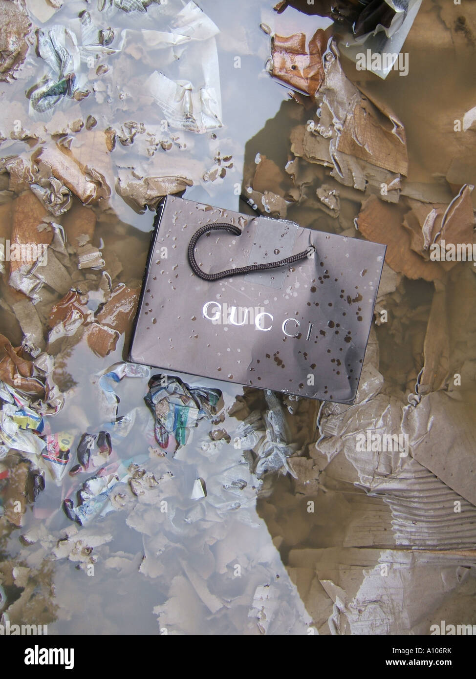 gucci bag in pool of dirty water Stock Photo - Alamy