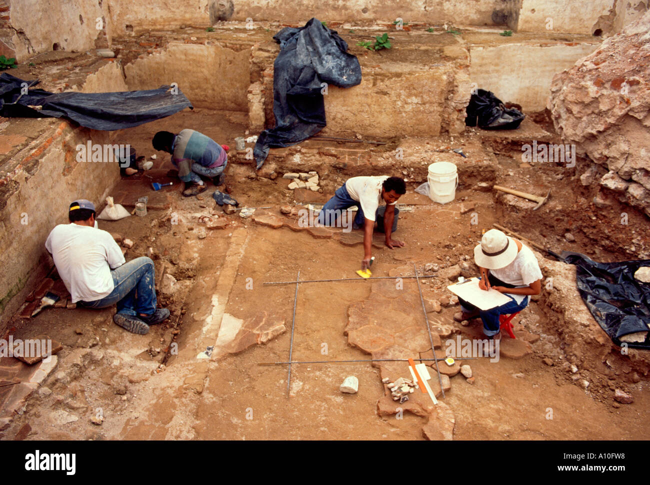 archaeological excavation, archaeological dig, Casa Santo Domingo Hotel, Antigua, Sacatepequez Department, Guatemala, Central America Stock Photo