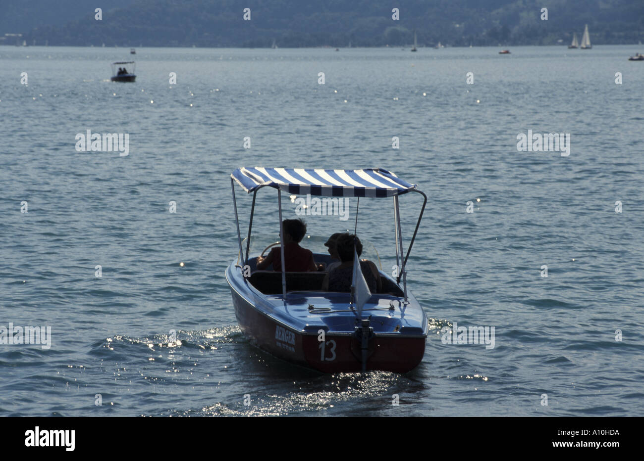 boat on Traunsee lake Stock Photo