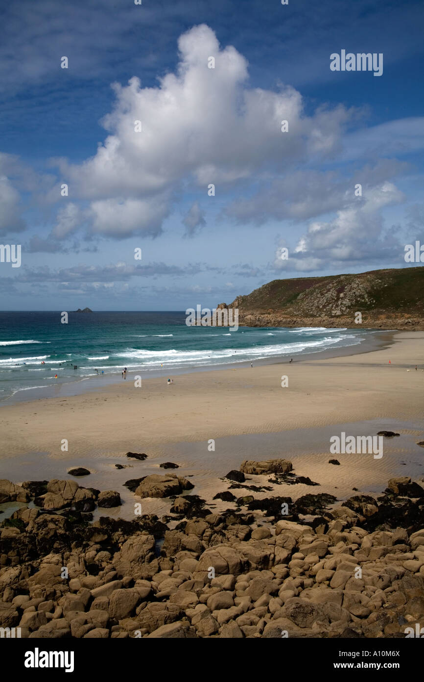 view of Gwynver beach in Whitesand Bay near Sennen Stock Photo