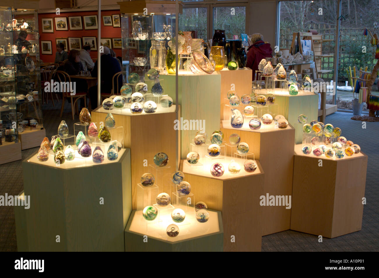 Display of hand made paperweights at Selkirk Glass in the Scottish