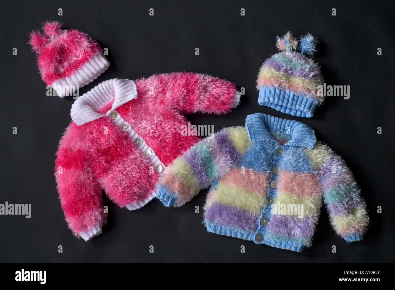 Baby outfits in fashion wool Funky Fur Stock Photo