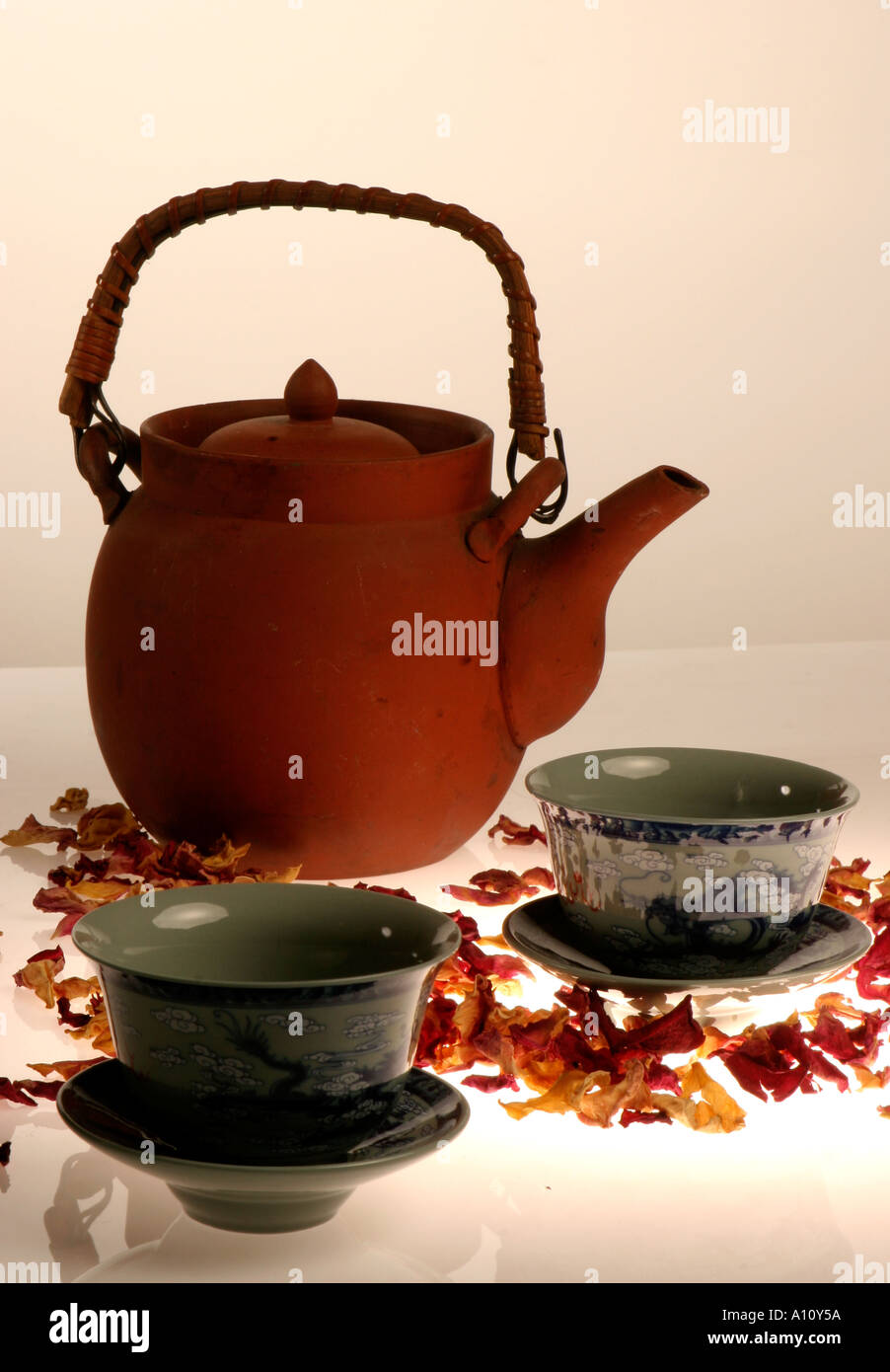 Chinese Tea Set Terracotta Kettle Pot Chinaware Porcelain Cup Saucer