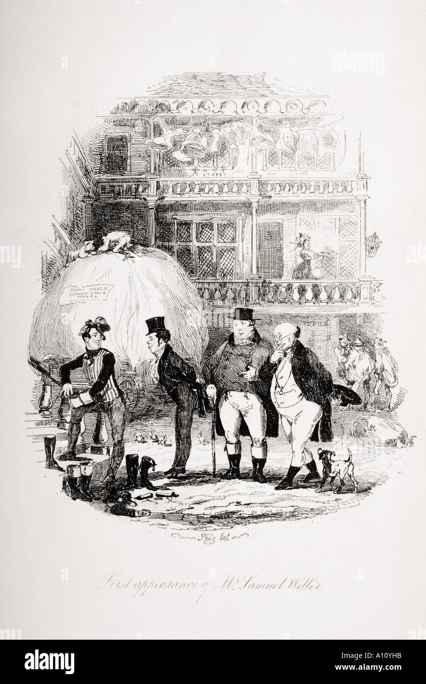 First appearance of Mr Samuel Weller. Illustration from the Charles Dickens novel The Pickwick Papers by H K Browne known as Phiz Stock Photo