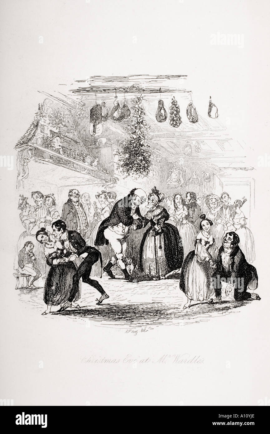 Christmas Eve at Mr Wardle's.  Illustration by H K Browne known as Phiz from the Charles Dickens novel The Pickwick Papers Stock Photo