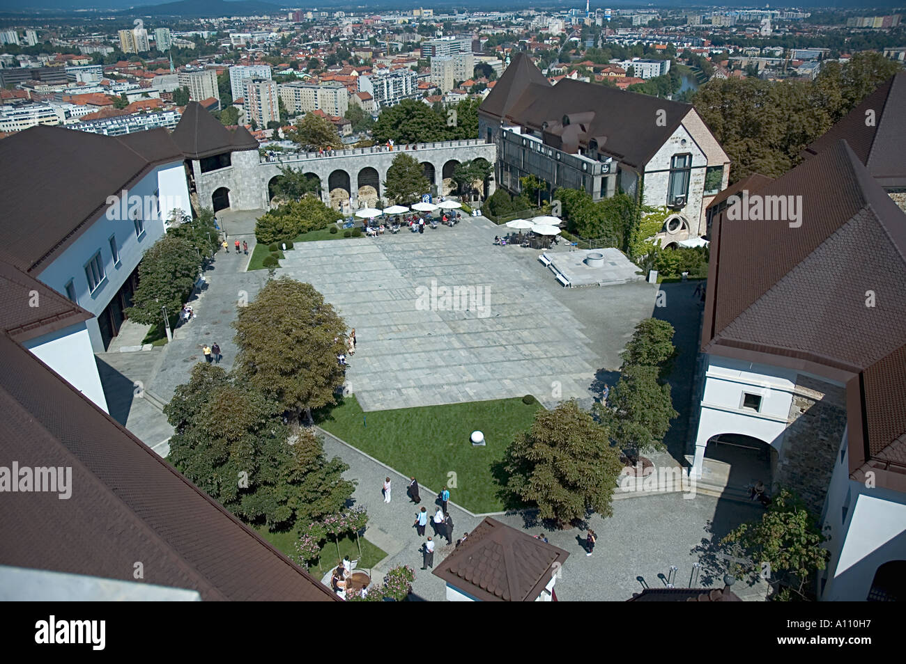 the castle from the clock tower Ljubljana Slovenia Europe Stock Photo