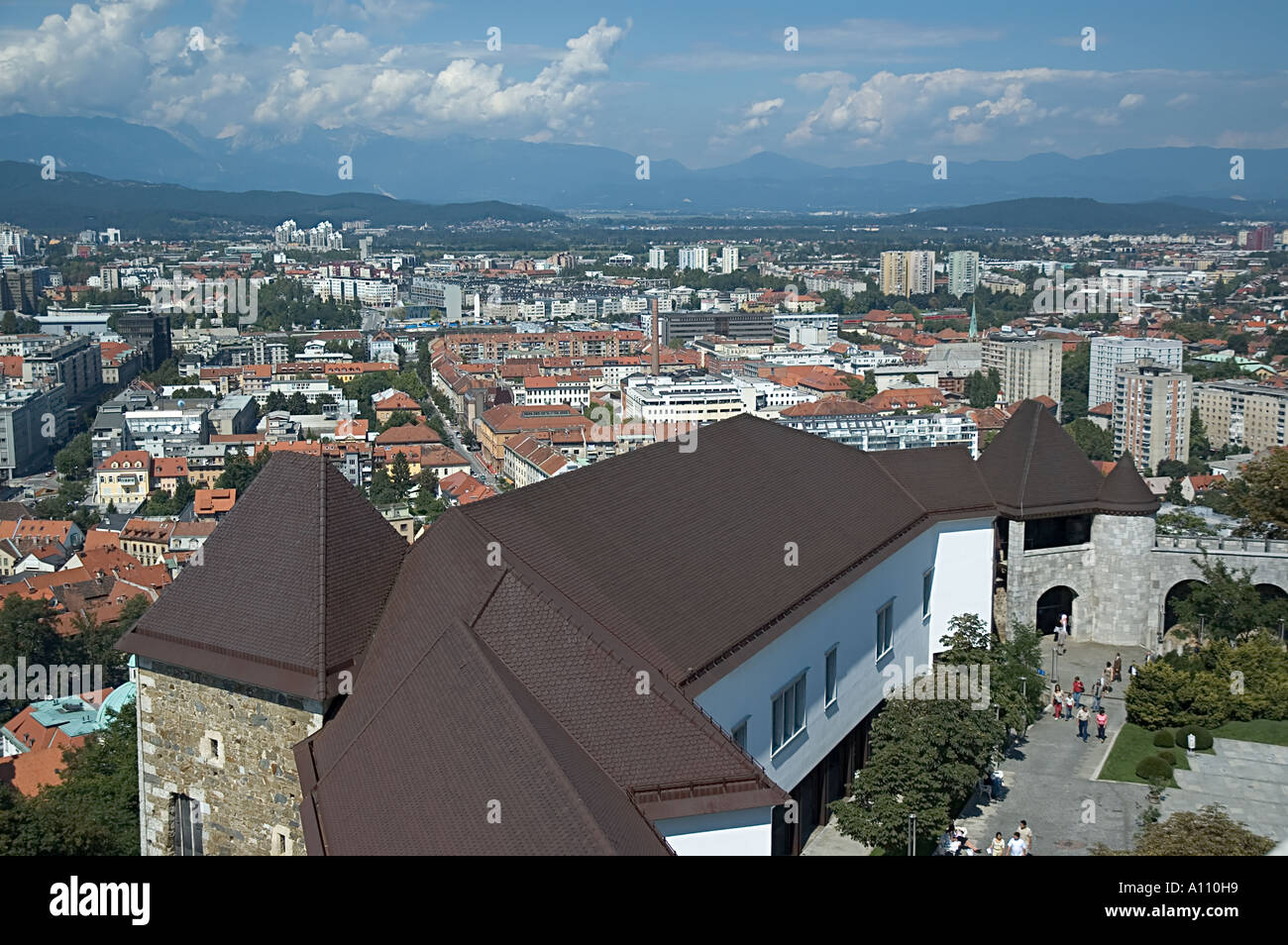 the castle from the clock tower Ljubljana Slovenia Europe Stock Photo