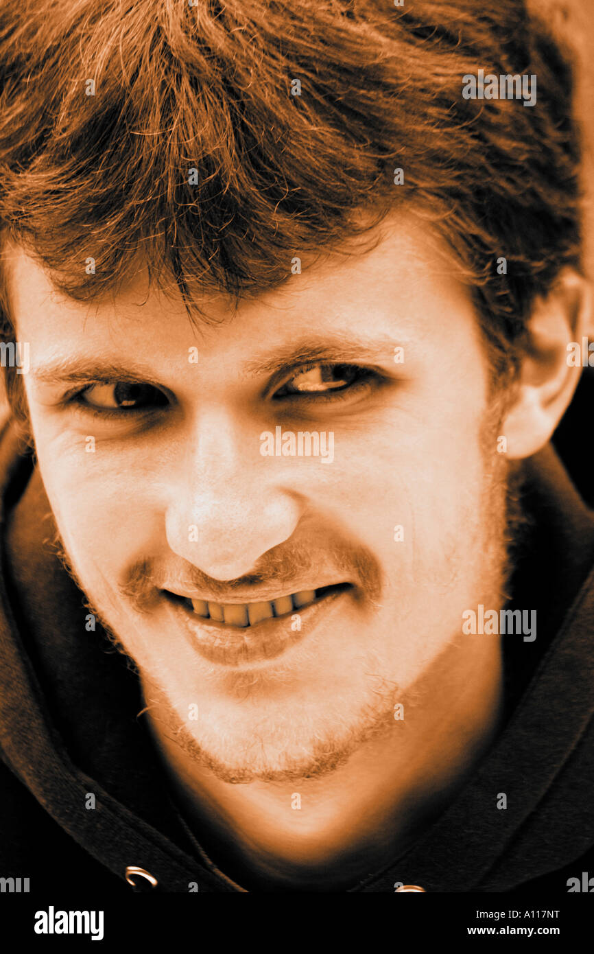 a black and white portrait of a young smiling man Stock Photo - Alamy