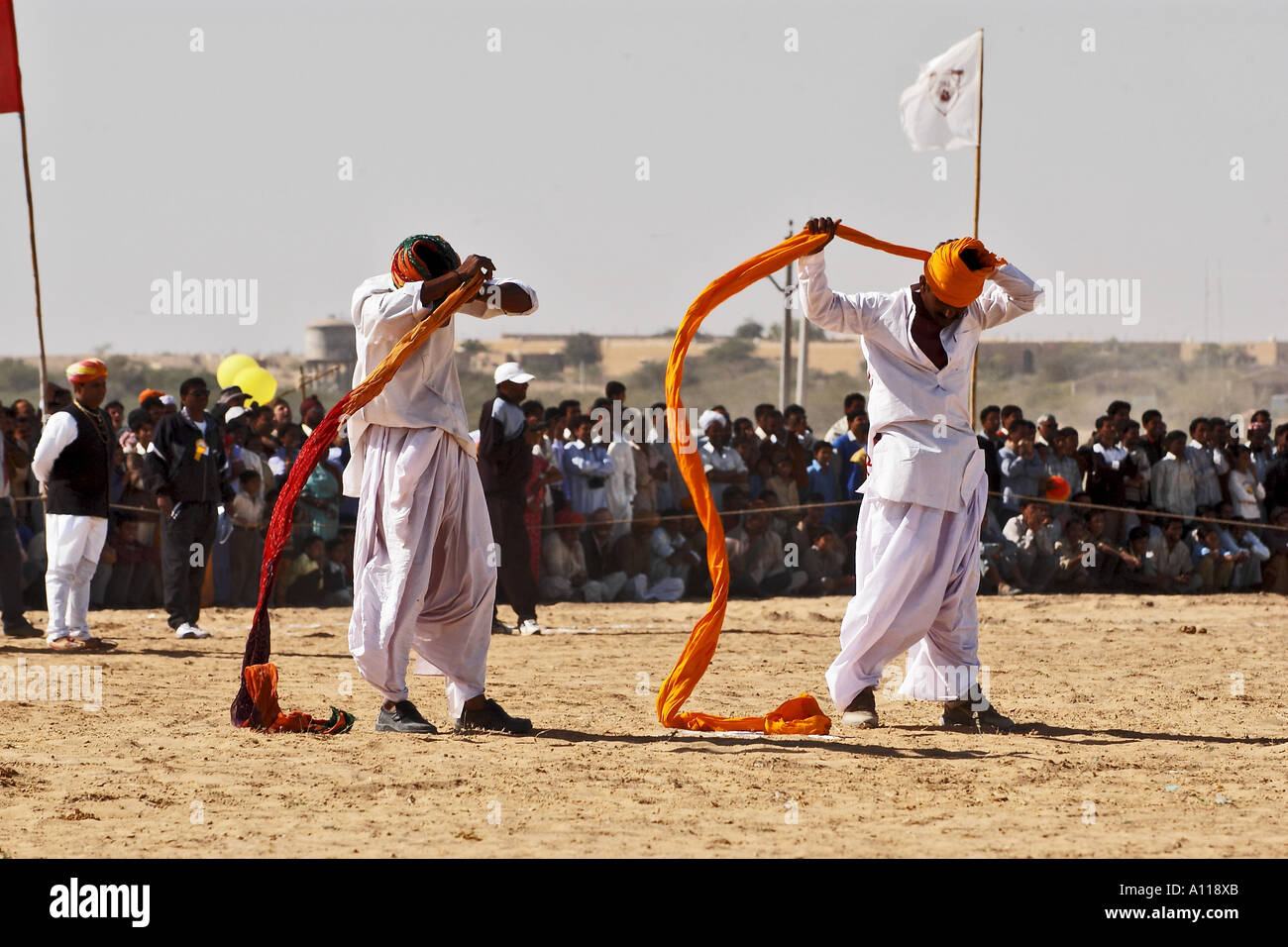 Turban tying competition, Desert Festival,  Jaisalmer, Rajasthan, India, Asia Stock Photo