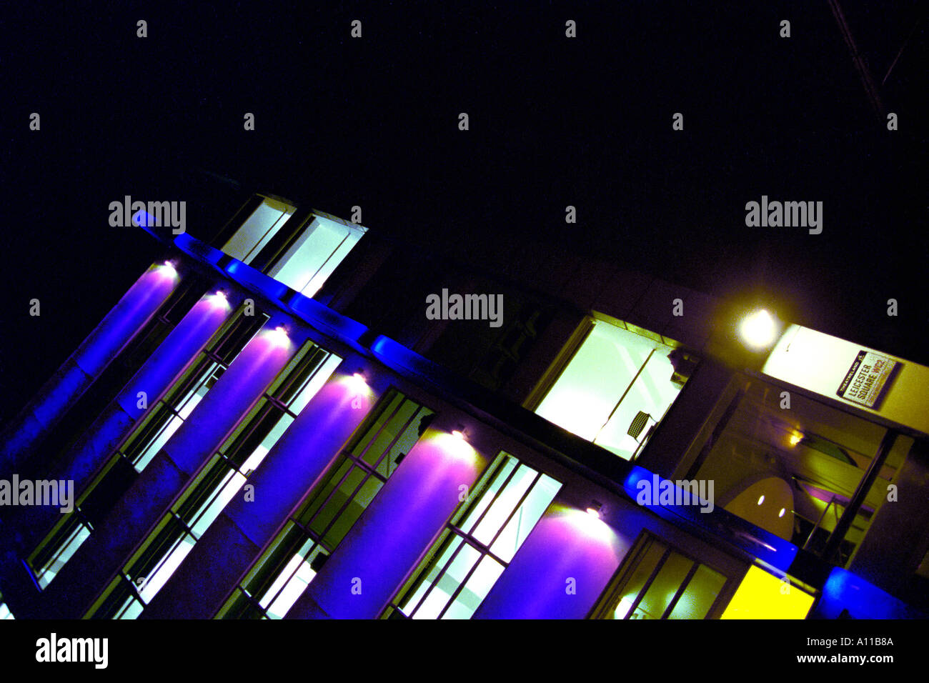 Capital Radio building Headquarters, London coloured light at night