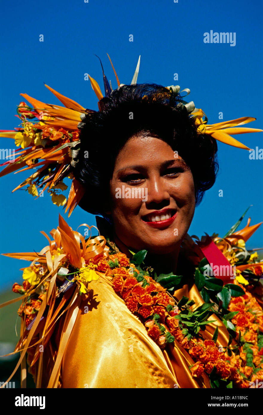 1, one, Hawaiian woman, adult woman, eye contact, front view, headshot