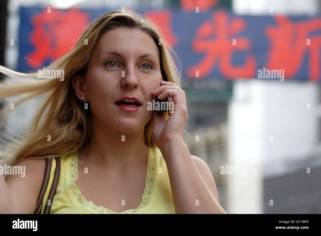 Young blonde woman tourist talking hi-res stock photography and images ...