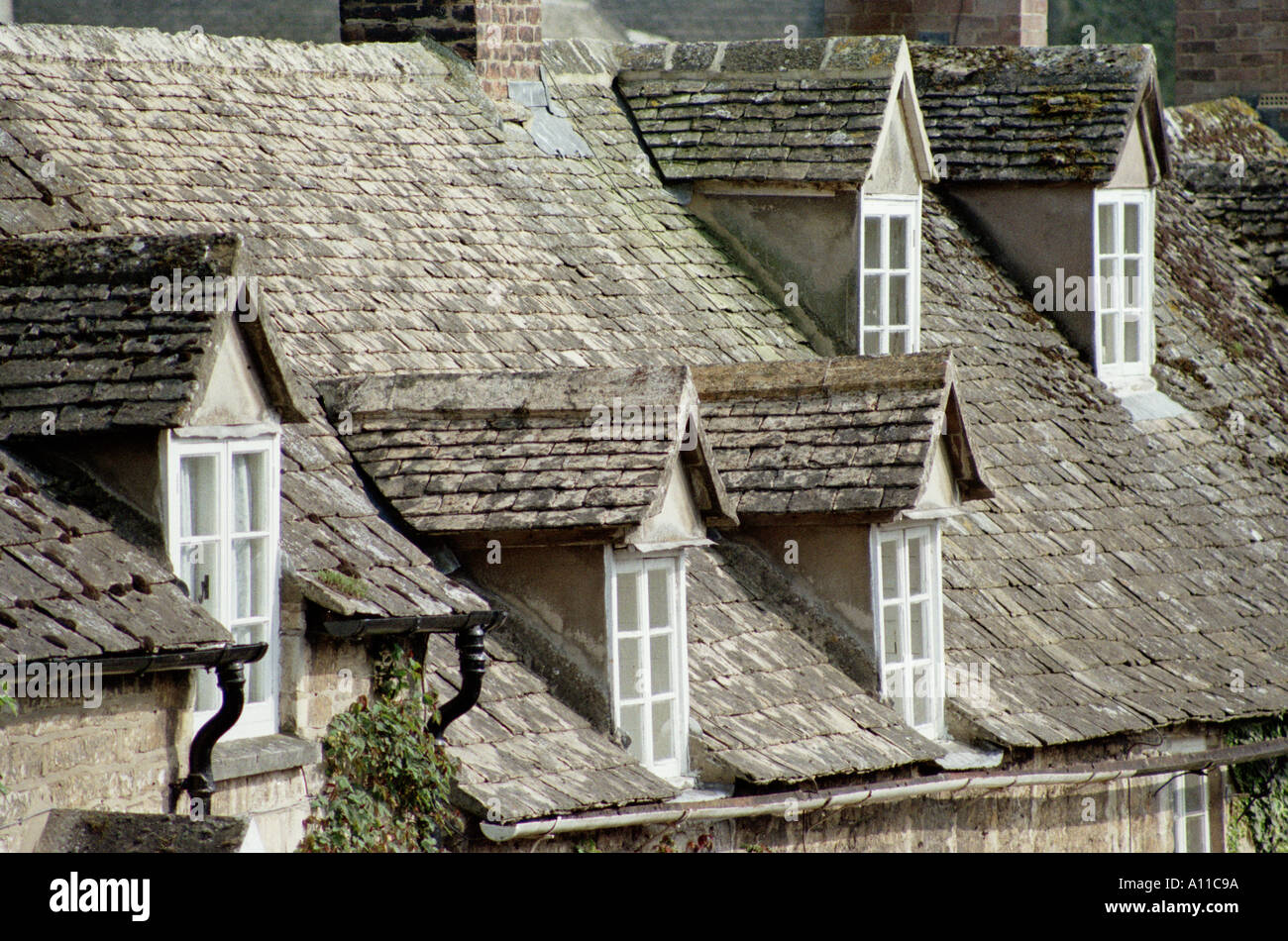 Dormer windows, Cotswold cottage stone tile roofs, Winchcombe ...