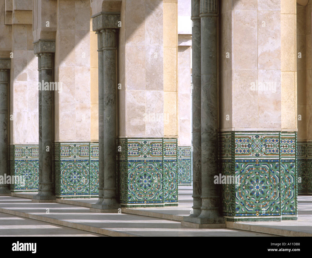 Detail of column supports and arches, Mosque of Hassan 2 Cassablanca Morocco Stock Photo