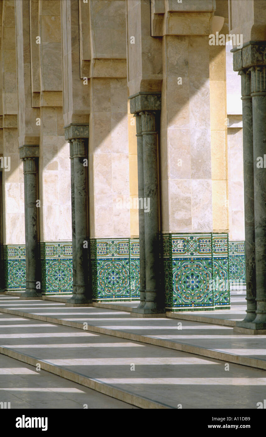 Detail of column supports and arches, Mosque of Hassan 2 Cassablanca Morocco Stock Photo