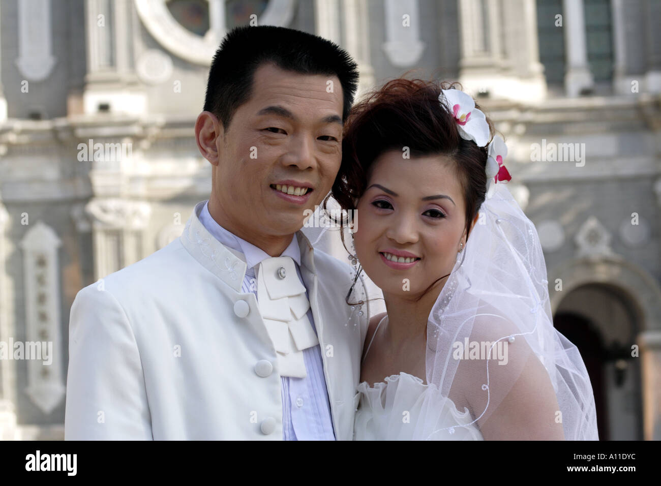 A bride in front of St. Joseph's Church in Beijing, China Stock Photo