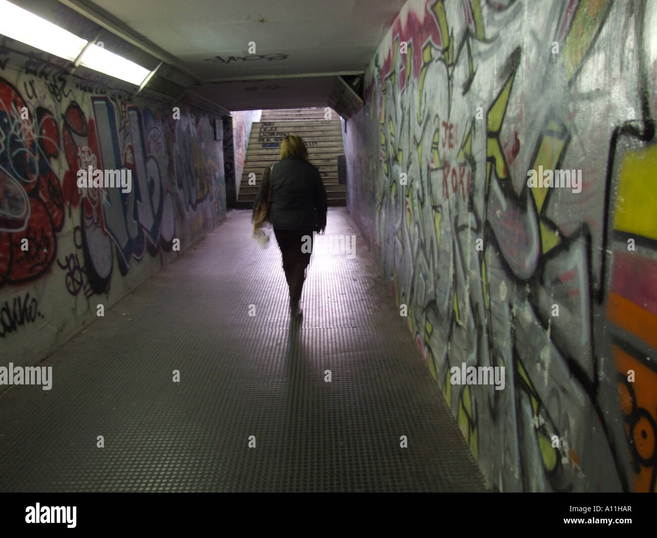 graffiti covered train station subway in rome Stock Photo