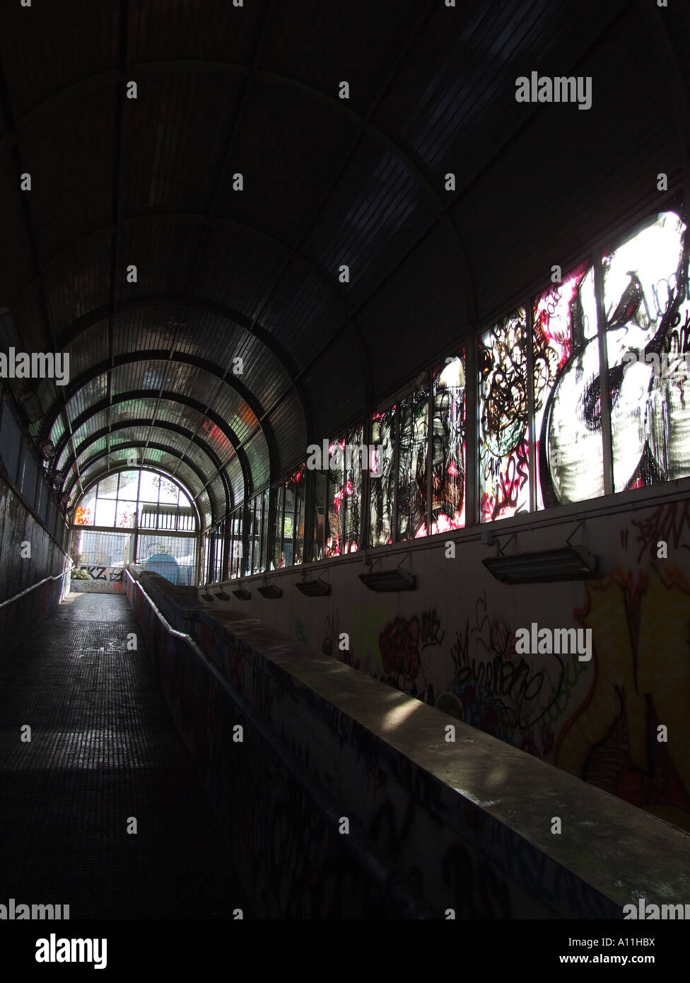 graffiti covered train station in rome Stock Photo