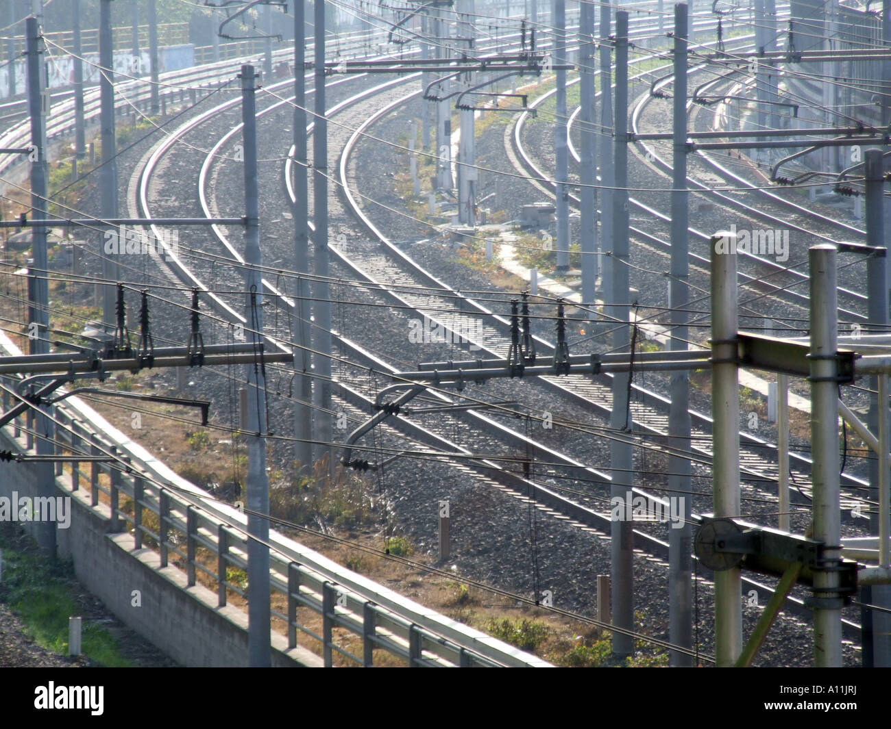 railway tracks outside station Stock Photo - Alamy