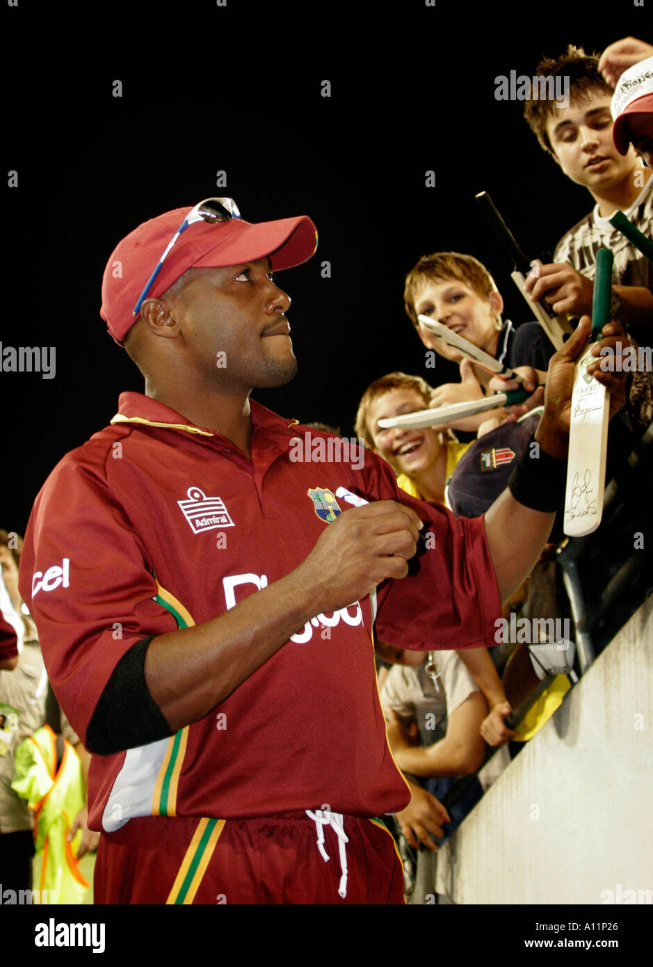 The West Indies skipper Brian Lara signs autographs Stock Photo