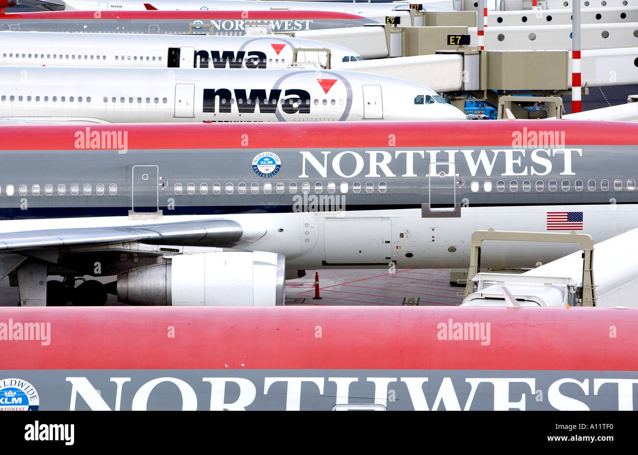 Northwest airliners parked at Schipol airport Amsterdam Holland Stock Photo