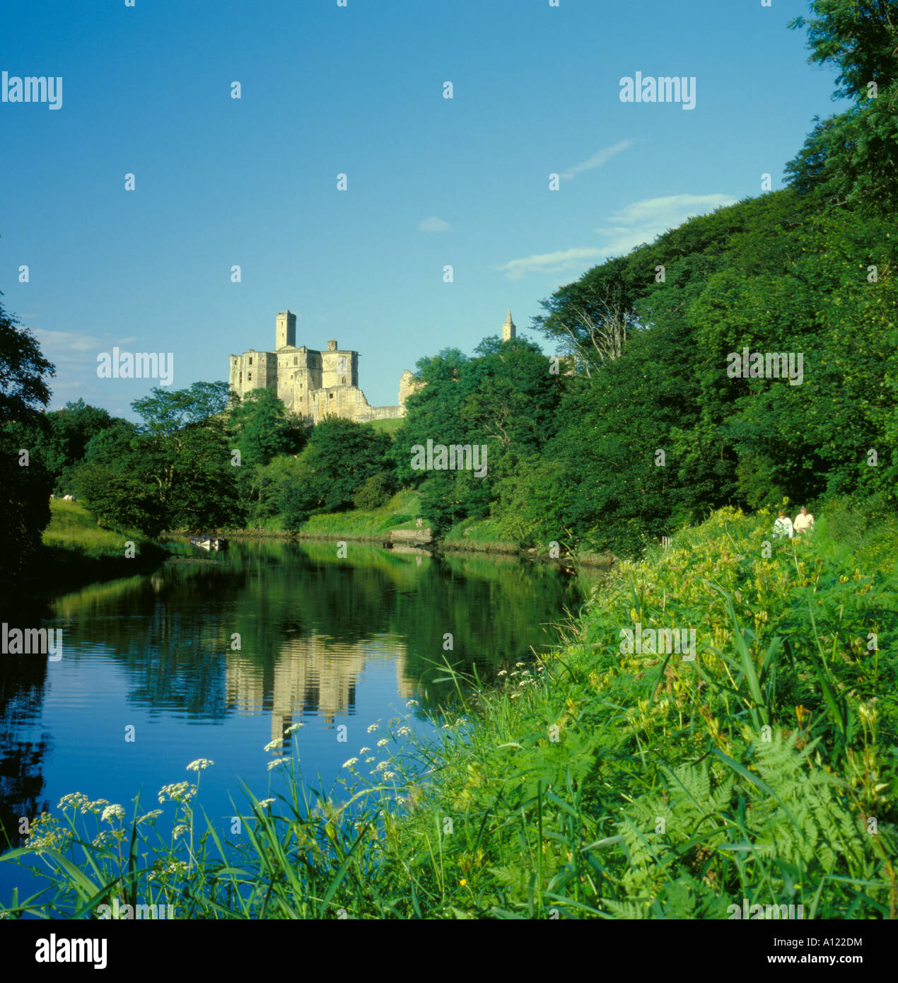 Warkworth Castle seen over River Coquet, Warkworth, Northumberland