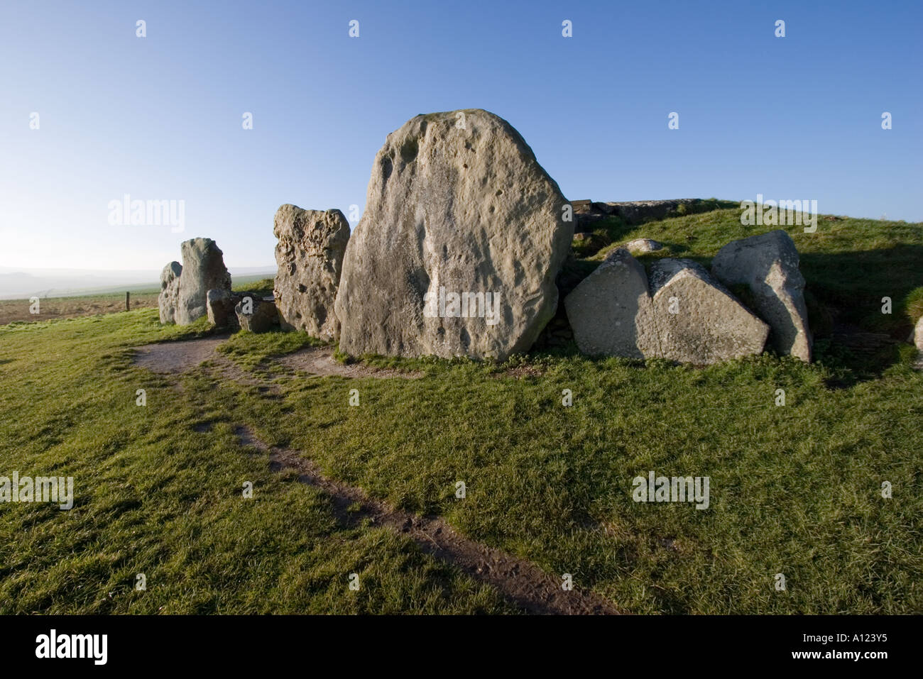 West Kennett Long Barrow ancient chambered burial mound near Avebury Wiltshire Stock Photo
