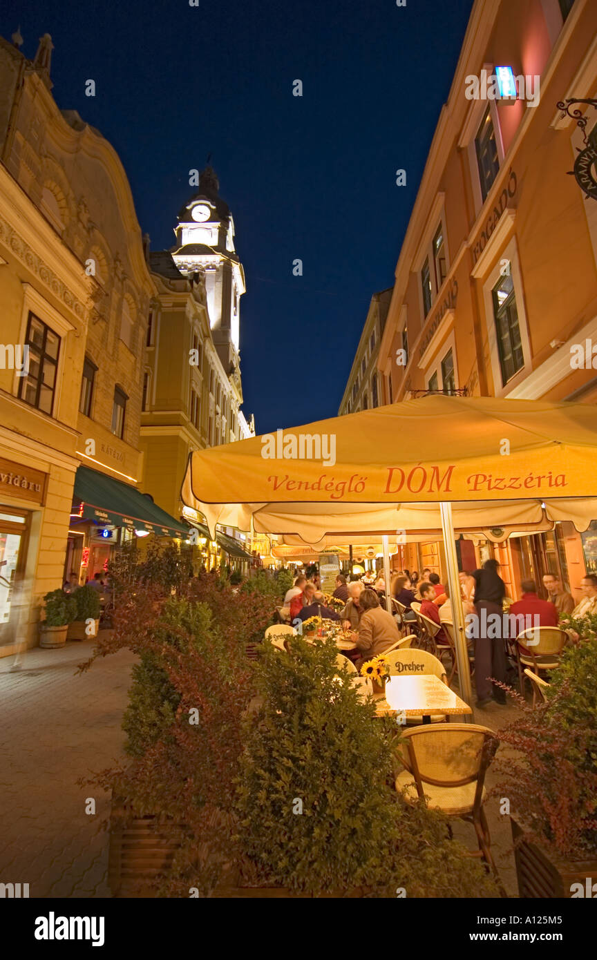 Hungary Pecs Kiraly utca Town Hall clock tower evening Stock Photo Alamy