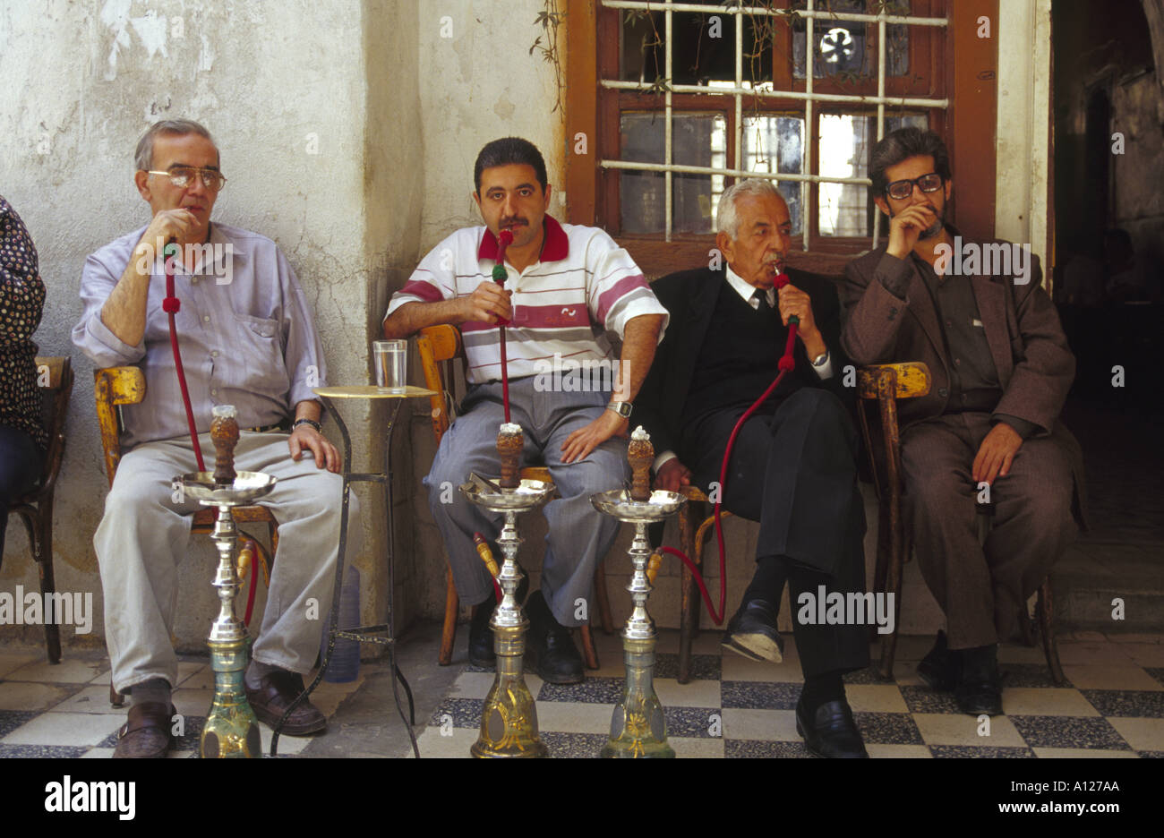 Water pipe smokers Damascus Syria Stock Photo