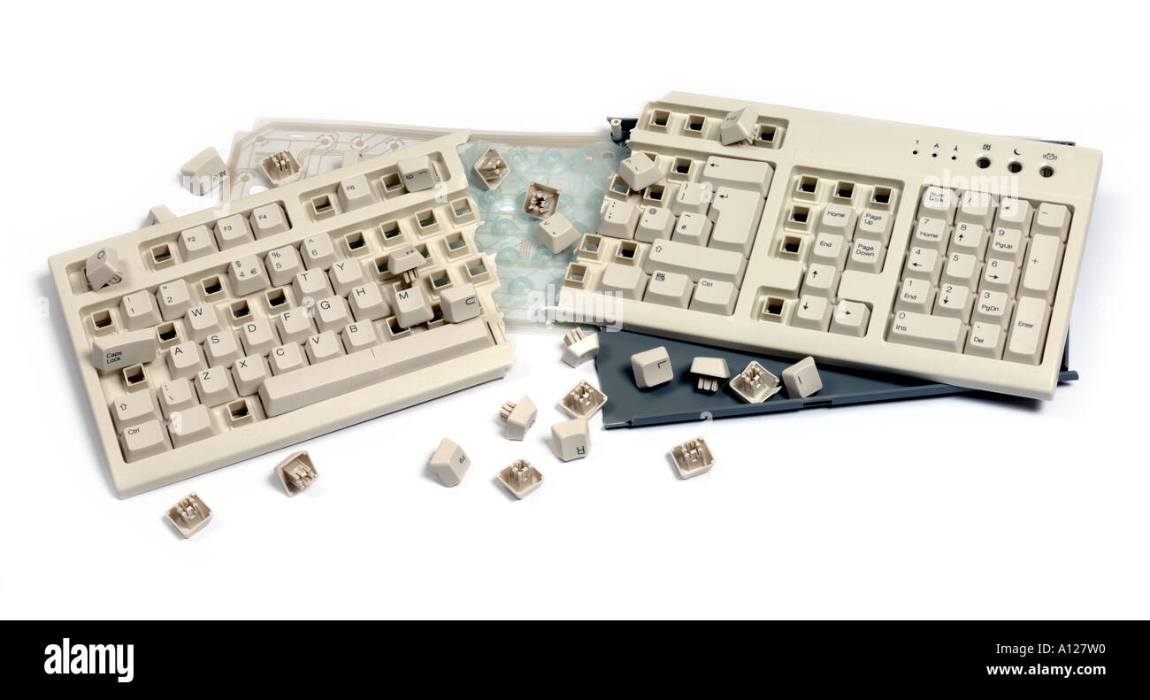 Smashed computer keyboard Stock Photo