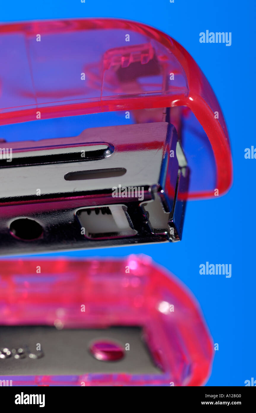 Pink office stapler detail Stock Photo