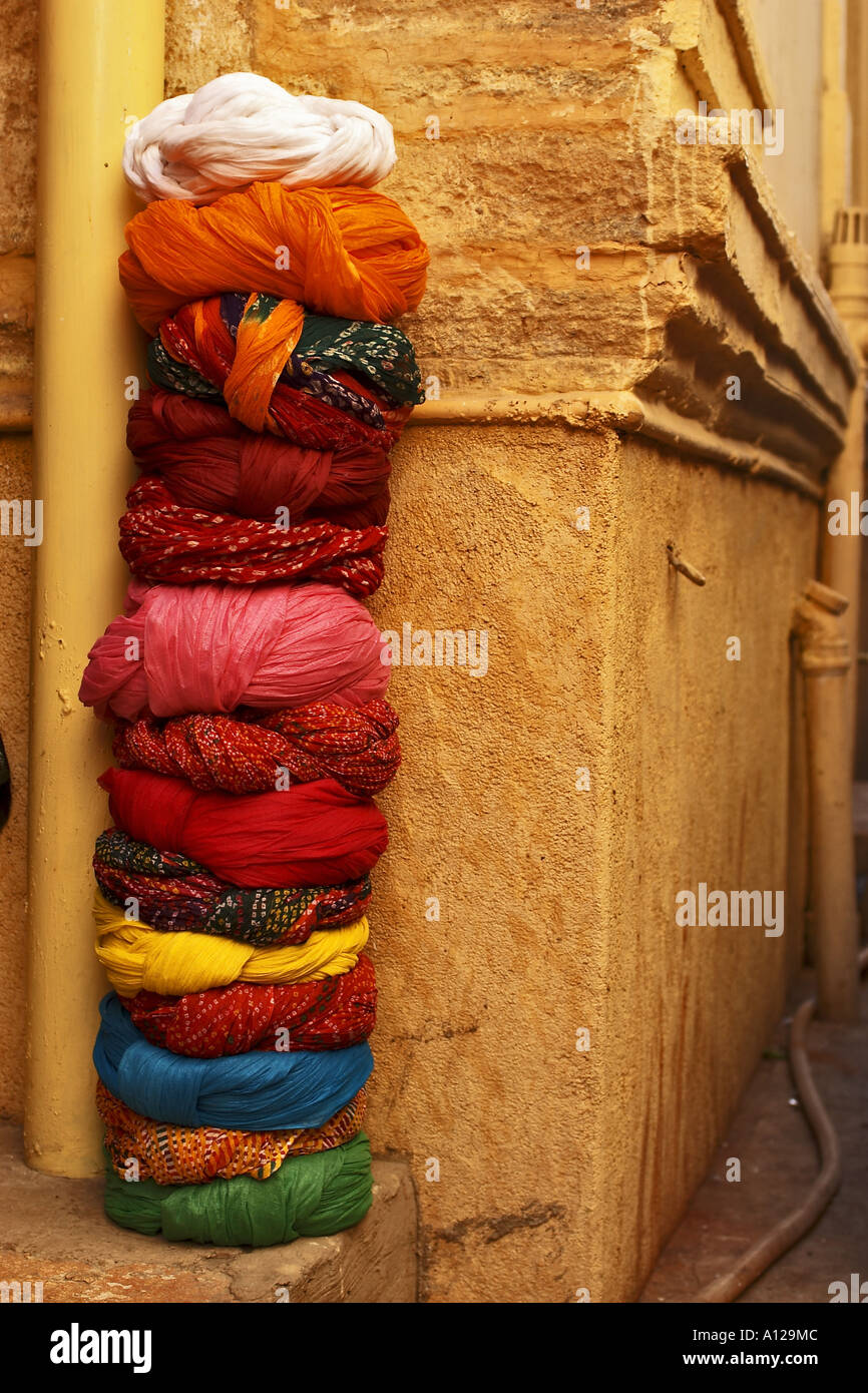 UGA75929 Colors of Rajasthan Turbans Pagadi Jaisalmer Rajasthan India Stock Photo