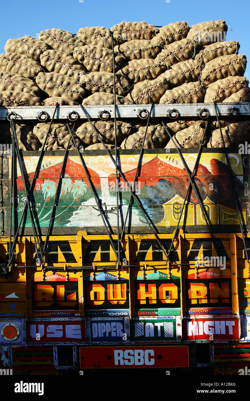 Onions transportation packed in jute bags in truck Dhule Maharashtra