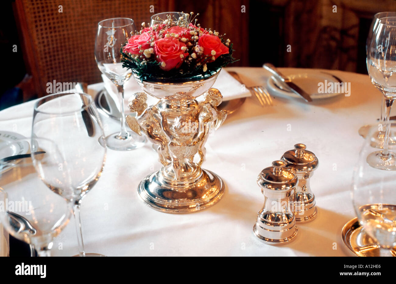 Paris France French Haute Cuisine Restaurant Detail Table Setting In 