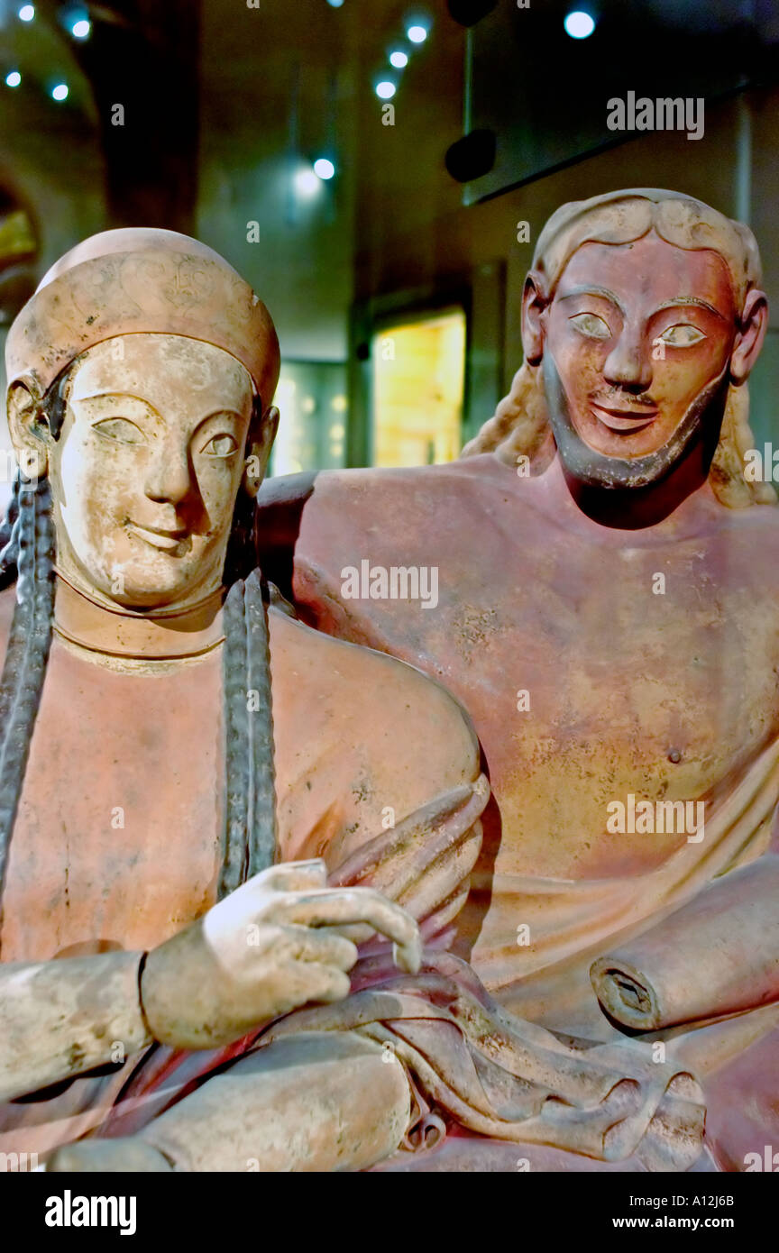 Paris France 'The Etruscan Sarcophagus of a Married Couple' Detail Antiquities Louvre Museum, Sculpture, Statues Stock Photo