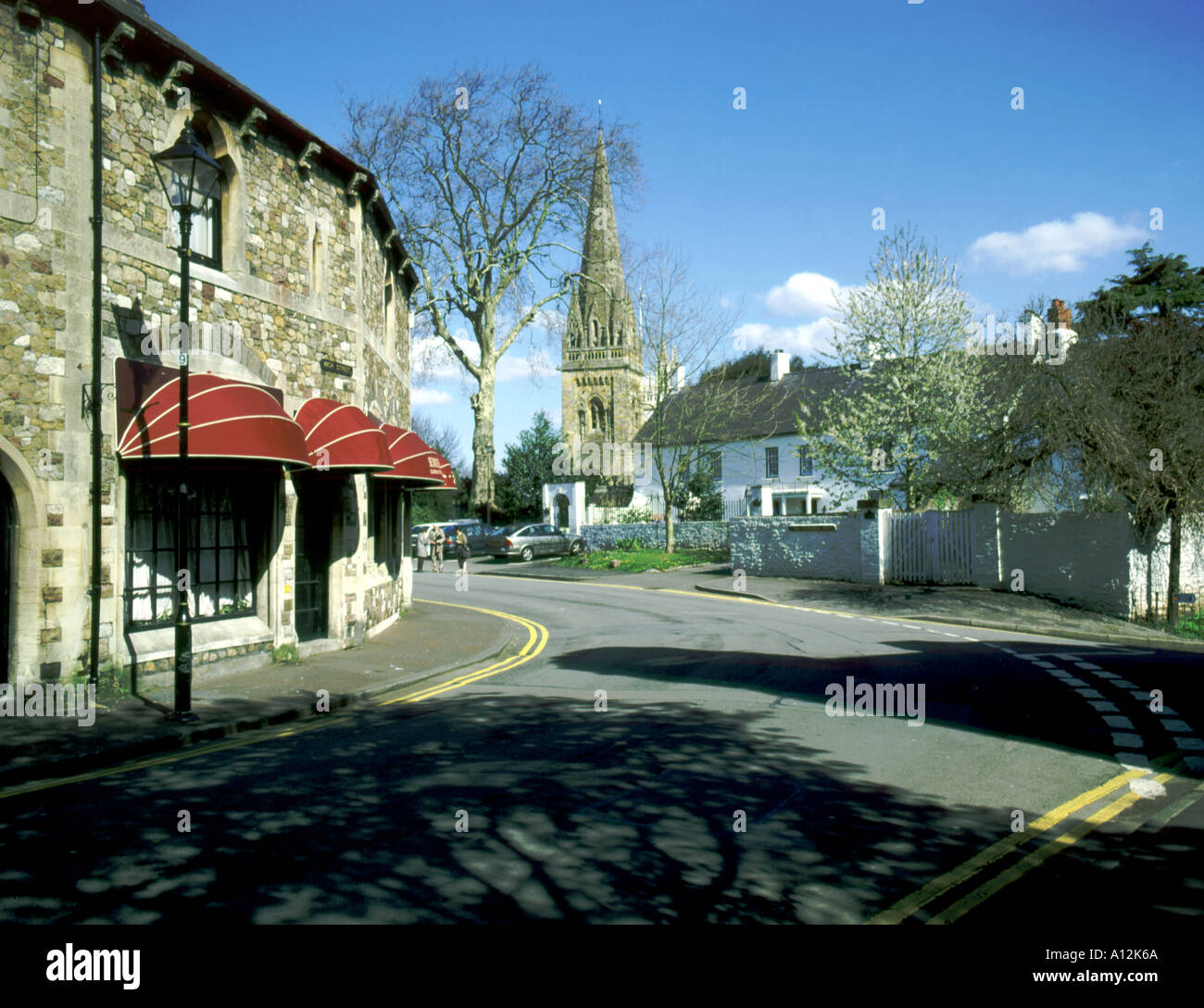 Llandaff Cathedral and high street, Cardiff, South Wales, UK. Stock Photo