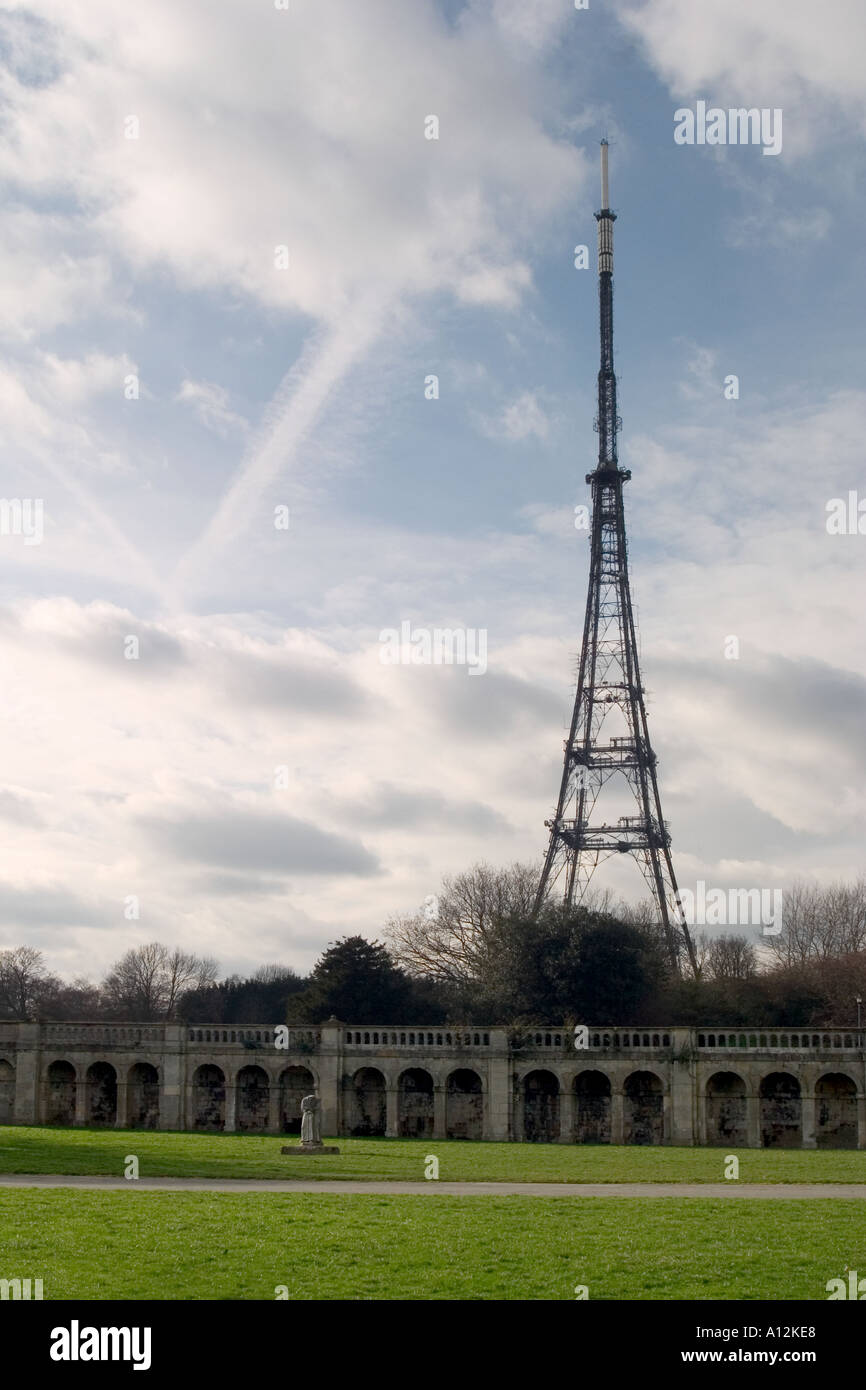 Remains of great exhibition and TV transmitter mast. Crystal Palace Park, Sydenham, London, England Stock Photo