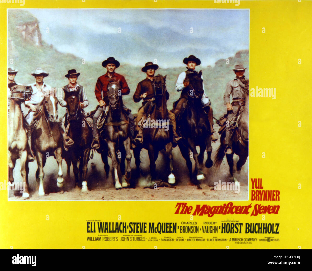 The Magnificent Seven Year 1960 Director John Sturges Yul Brynner James Coburn Robert Vaughn Steve McQueen Horst Bucholtz Charle Stock Photo